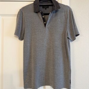 Ted Baker Charcoal Polo with Patterned Collar